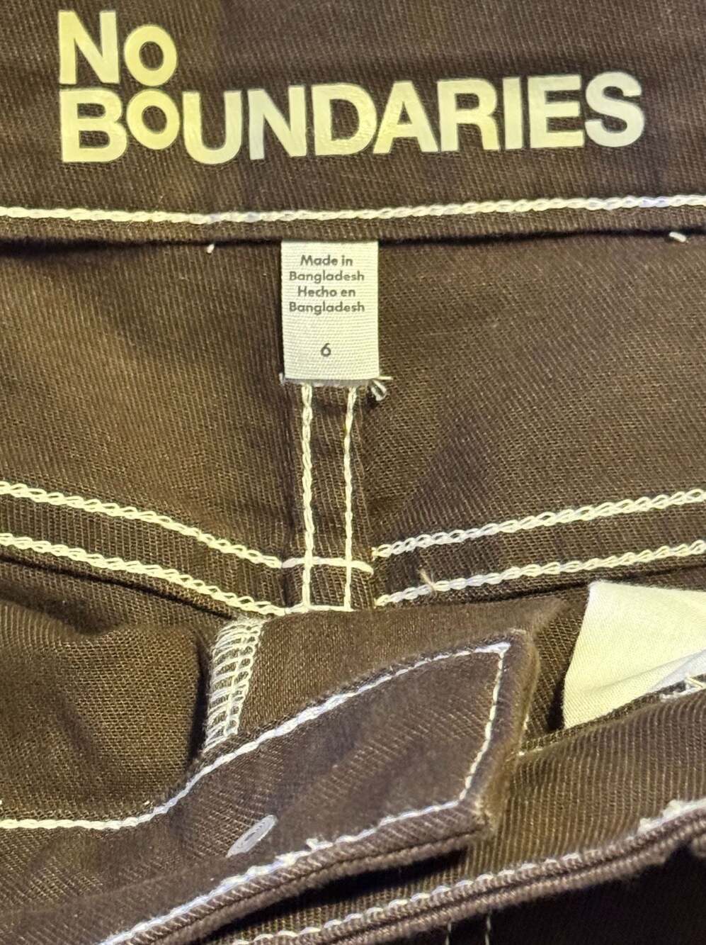 No Boundaries Brown Contrast Stitch Utility Shorts Size 6 - Picture 3 of 3